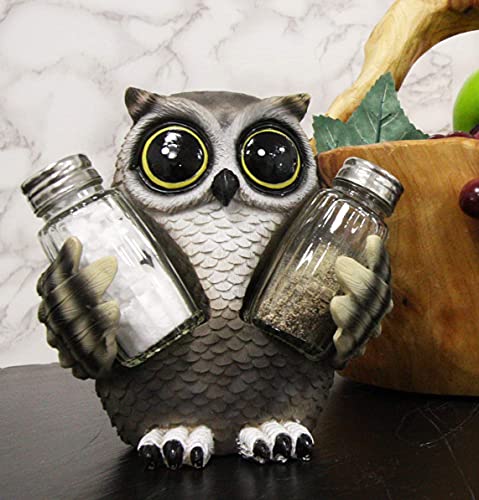 Whimsical Owlet Baby Owl With Big Round Eyes Glass Salt And Pepper Shakers Holder Display Figurine Set 6" Tall Wildlife Whispering Forest Spirit Nocturnal Birds Sculpture Home Decor Accent