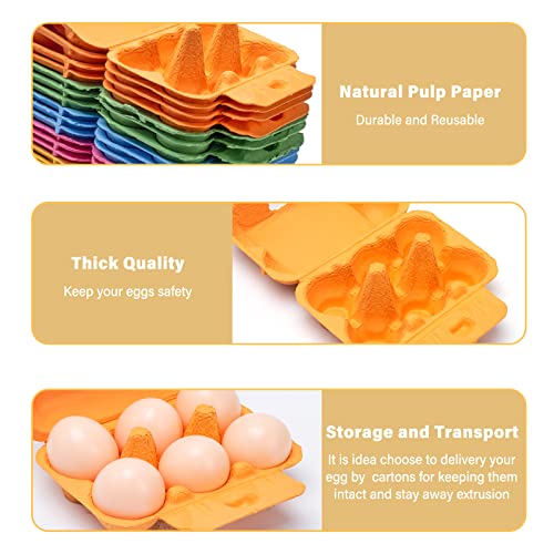  6 Count Egg Cartons For Chicken Eggs 20 Pack With Labels, Natural Pulp Paper Eggs Cartons Holds Bulk Blank Colorful Reusable Cardboard Pulp Egg Tray Half Dozen Egg Storing Cartons For Family Gifts