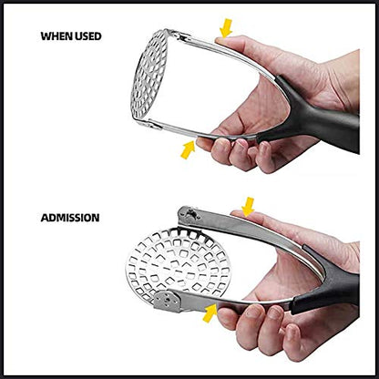  Clever Monster Stainless Steel Potato Masher - Heavy Duty With Garlic Press, Cooking And Kitchen Gadget - Convenient For Making Mashed Potatoes, Vegetables And Fruits