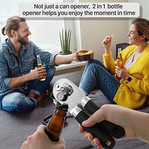  Can Opener Manual, UHIYEE Hand Held Can Opener Heavy Duty- Anti-Slip Grip, Sharp Cutting Wheel, Magnetic Lids Lifter - Perfect For Seniors With Arthritis