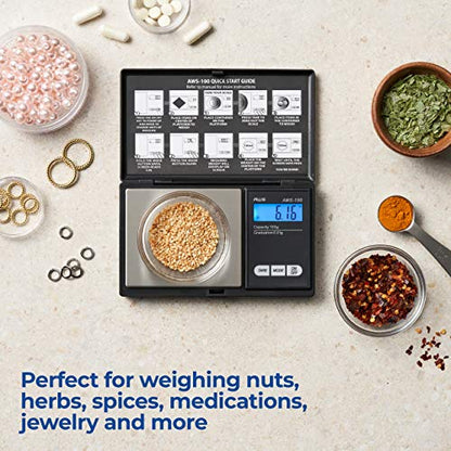  Eries Digital Pocket Weight Scale 100g X 0.01g, (Black), AWS-100-Black