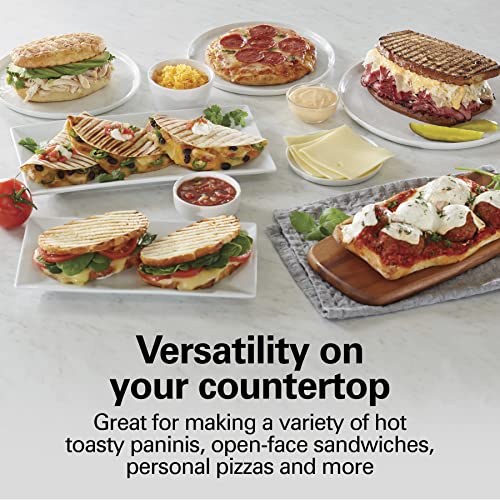 Hamilton Beach Electric Panini Press Grill With Locking Lid, Opens 180 Degrees For Any Sandwich Thickness, Nonstick 8" X 10" Grids, Red (25462Z)