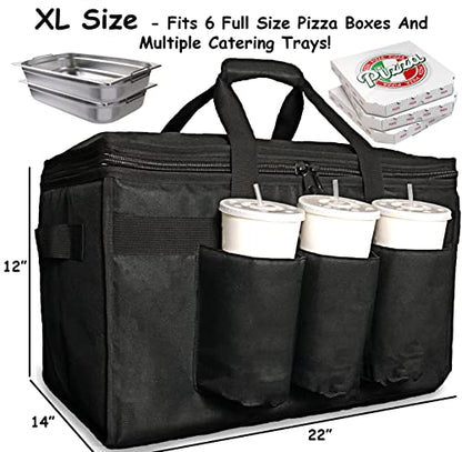  Insulated Food Delivery Bag With Cup Holders/Drink Carriers Premium XXL, Great For Beverages, Grocery, Pizza, Commercial Quality Hot And Cold (XL Pro)