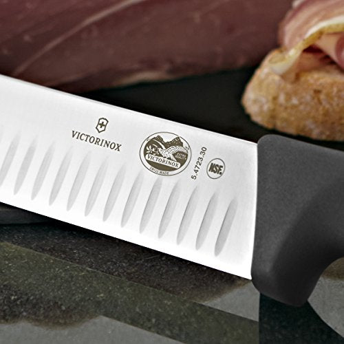Victorinox -Swiss-Army- 47645 Cutlery Fibrox Pro Slicing Knife, Granton Blade, Black, 12-Inch