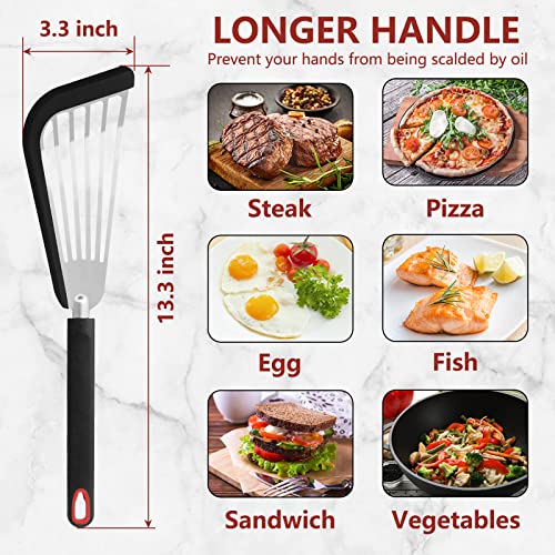  Fish Spatula, Stainless Steel Slotted Fish Turner, Silicone Fish Spatula With Basting Brush, 13 Inch, Heat Resistant, Flexible, Metal Spatula For Nonstick Cookware, BLACK