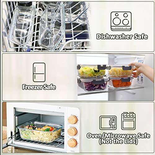  [5-Packs, 36 Oz. Glass Meal Prep Containers With Lifetime Lasting Snap Locking Lids Glass Food Containers,Airtight Lunch Container,Microwave, Oven, Freezer And Dishwasher (4.5 Cup)
