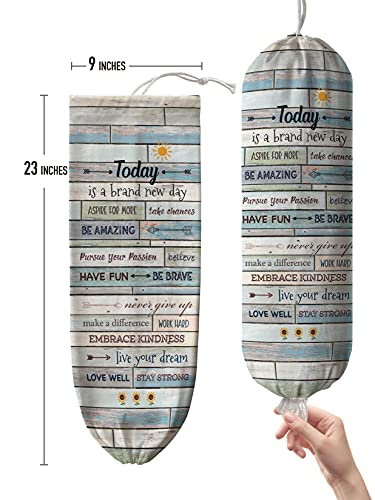  Hglian Inspirational Grocery Bag Storage Dispenser Today Is A New Day Quotes Plastic Bag Holder Organizer Container For Shopping Trash Bags -Teal Motivational Kitchen Décor Canvas Art 23x9