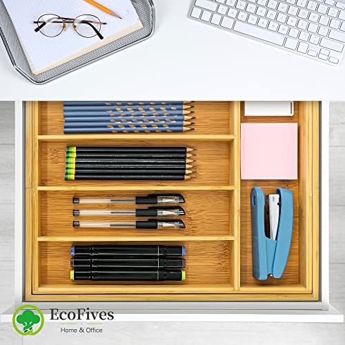  Bamboo Silverware Organizer, Expandable Kitchen Drawer Organizer For Cutlery, Wooden Utensil Holder, Multi-Function Drawer Storage, 5-7 Compartments