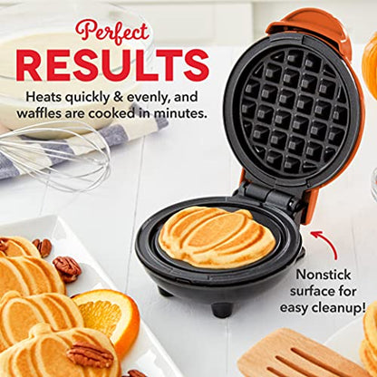 Dash Ash Mini Waffle Maker (2 Pack) For Individual Waffles Hash Browns, Keto Chaffles With Easy To Clean, Non-Stick Surfaces, 4 Inch, Halloween, Orange