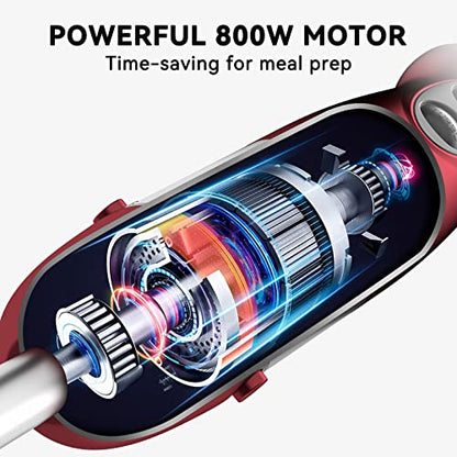  Immersion Blender 5 In 1 Hand Blender, Abuler 800W Hand Mixer Stick, 5-in-1, 12 Speed And Turbo Mode Handheld Blender 304 Stainless Steel, With 600ml Mixing Beaker, 500ml Chopper, Whisk And Milk Frother For Soup, Smoothies, Baby Food, Sauce