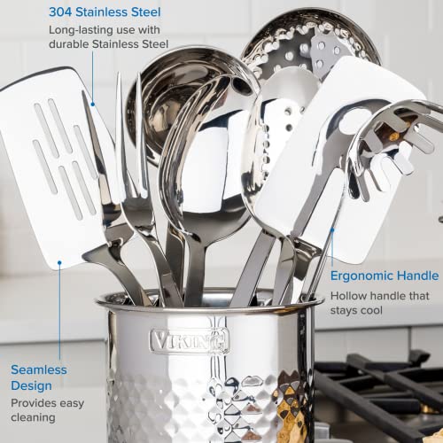  304 Stainless Steel Kitchen Utensil Set, 8 Piece, Ergonomic Stay-Cool Handles, Dishwasher Safe, Silver