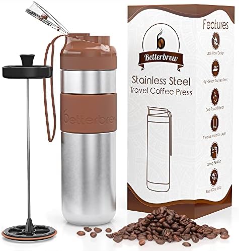  Travel French Press Coffee Maker | Portable Insulated Coffee Press With Plunger For Travel, Commuting And Outdoors | Borosilicate Glass Cup For Proper Coffee To Go! (15 Oz)…