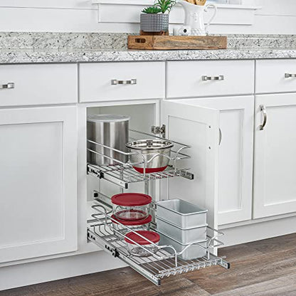  Rev-A-Shelf 5WB2-0922CR-1 9 X 22 Inch 2-Tier Wire Pull Out Storage Shelf Drawer Basket W/100lb Capacity For Kitchen Base Cabinet Organization, Chrome