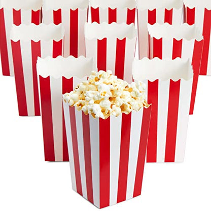  Set Of 100 Mini Popcorn Favor Boxes - 3x5 Snack Containers For Carnival Party Supplies, Movie Night, Birthdays, Red And White, 20 Ounce, 3.3 X 5.6 Inches