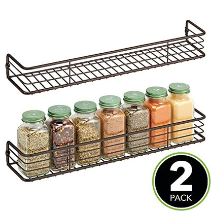  MDesign Metal Wire Wall Mount Spice Rack Shelf - Organizer For Kitchen Cabinet, Cupboard, Food Pantry - Bottle Holder - 16 Inches - 2 Pack - Black