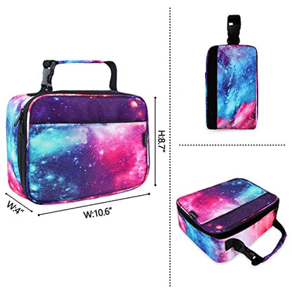  Kids Lunch Box Insulated Girls Lunch Boxes Galaxy Lunch Bag Tote Kit For School Travel Picnic Beach Boys Space Gifts Purple Pink