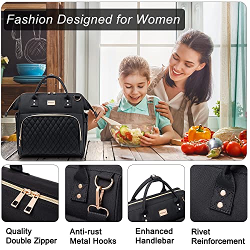  Women's Lunch Bag, Insulated Lunch Box Women For Work, Adults Large Lunch Tote, Leakproof Cooler Reusable Lunch Bag With Side Pockets & Shoulder Strap, Lunch Purse, Picnic Designer