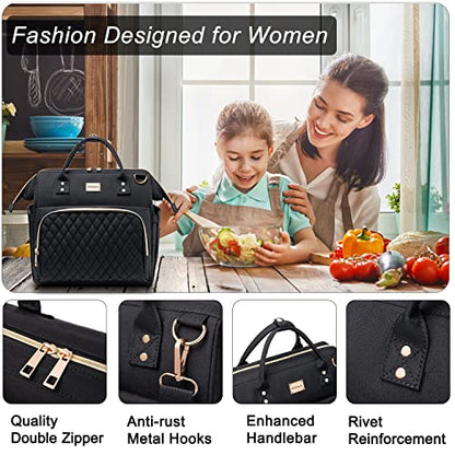  Women's Lunch Bag, Insulated Lunch Box Women For Work, Adults Large Lunch Tote, Leakproof Cooler Reusable Lunch Bag With Side Pockets & Shoulder Strap, Lunch Purse, Picnic Designer