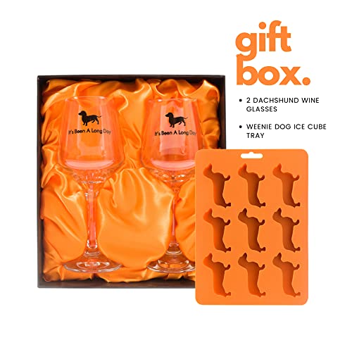  Dachshund Gifts Set With 2 Dachshund Wine Glasses And Weenie Dog Ice Cube Tray, Perfect For The Weiner Dog Lover - Gift Box (Black)