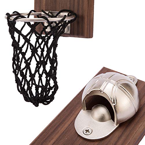  Magnetic Basketball Bottle Opener, Wooden Wall Mounted Opener With Cap Collector Catcher, Ideal Gift For Basketball And Beer Lovers, Use As Kitchen-Yard-Bar Decoration
