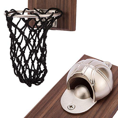  Magnetic Basketball Bottle Opener, Wooden Wall Mounted Opener With Cap Collector Catcher, Ideal Gift For Basketball And Beer Lovers, Use As Kitchen-Yard-Bar Decoration