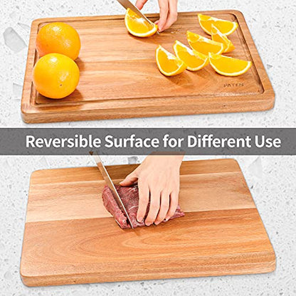  Cutting Board, Wood Cutting Boards For Kitchen,Acacia Wood Cutting Board With Handle,Wooden Chopping Board With Juice Groove For Meat And Vegetables,17x12inches