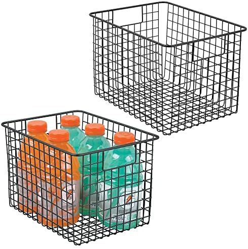  MDesign Farmhouse Decor Metal Wire Food Organizer Storage Bin Baskets With Handles For Kitchen Cabinets, Pantry, Bathroom, Laundry Room, Closets, Garage - 2 Pack - Bronze