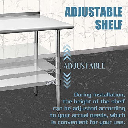  Ally Stainless Steel Table For Prep & Work 24 X 48 Inches, NSF Commercial Heavy Duty Table With Undershelf And Backsplash For Restaurant, Home And Hotel