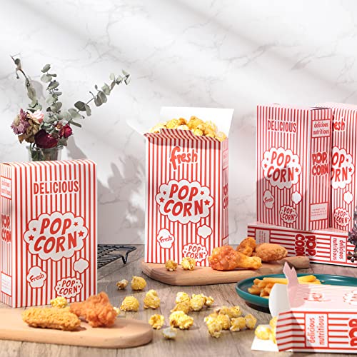 Potchen 200 Pieces Popcorn Boxes Red And White Striped Close Top Popcorn Container 1.25 Oz For Movie Party And Theater Night Supplies