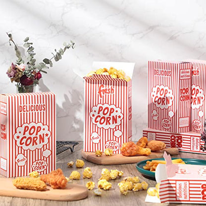  Potchen 200 Pieces Popcorn Boxes Red And White Striped Close Top Popcorn Container 1.25 Oz For Movie Party And Theater Night Supplies