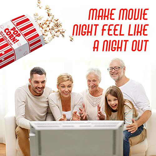  Retro, Grease Resistant Popcorn Bags 50 Pack. Single Serving 1oz Paper Sleeves In Nostalgic Red / White Design Movie Theme Party And Old Fashioned Carnivals & Fundraisers Old School Supplies