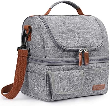  Lunch Bag Women Double Deck Insulated Lunch Box Large Cooler Tote Bag With Removable Shoulder Strap Wide Open Thermal Meal Prep Lunch Organizer Box For Adults Work/Outdoor, Black Peony