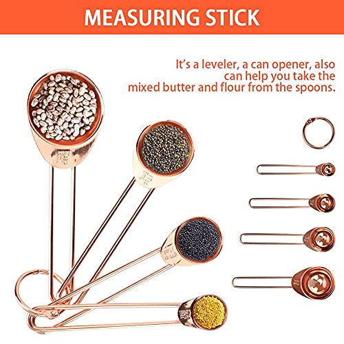  8 Pcs Measuring Cups And Spoons Set Intsun Stainless Steel Rose Gold Measuring Cups & Spoons With Engraved Marking Ruler For Measuring Dry & Liquid Ingredients Baking Cooking, Mixing & Food Processing