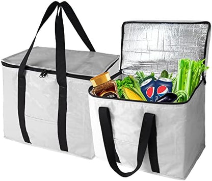  BeeGreen 2 Packs Black Insulated Grocery Bags Collapsible Shopping Cooler Thermal Tote With Zipper For Hot Cold Frozen Food Transport X-Large 60LBS Reusable Durable Long Handles Stands Upright
