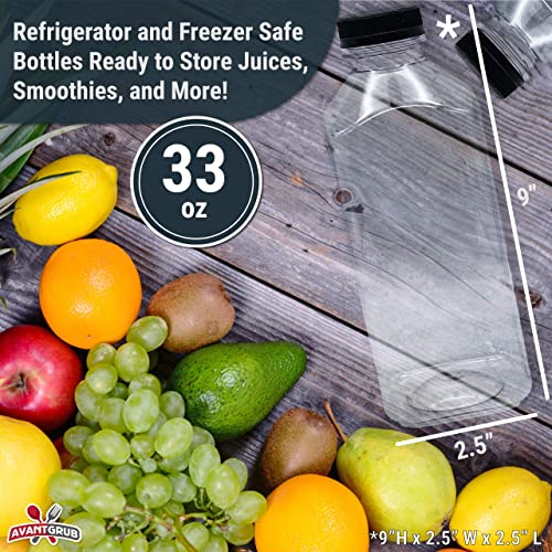  XL Professional Grade Empty 33 Oz Plastic Juice Bottles With Black Caps. 24 Pack For Orange, Apple, Cranberry And Other Fruit Juices, Smoothies Or Beverage Blends. Reusable PET Drink Juicing Container