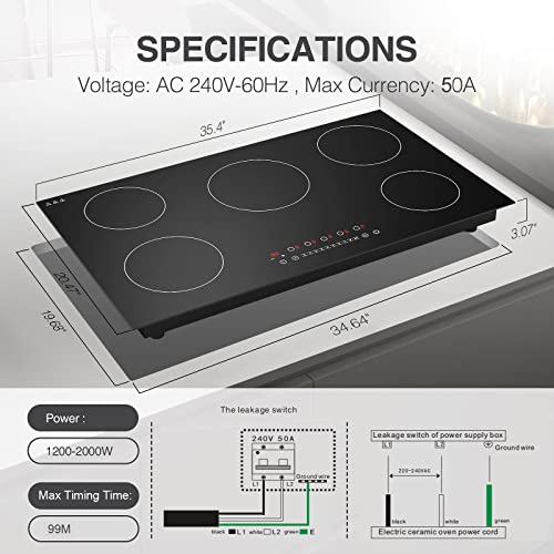  VBGK Induction Cooktop, Electric Stove Burner,Built-in And Countertop Electric Stove Top, LED Touch Screen,9 Heating Level, Timer & Kid Safety Lock, Touch Control