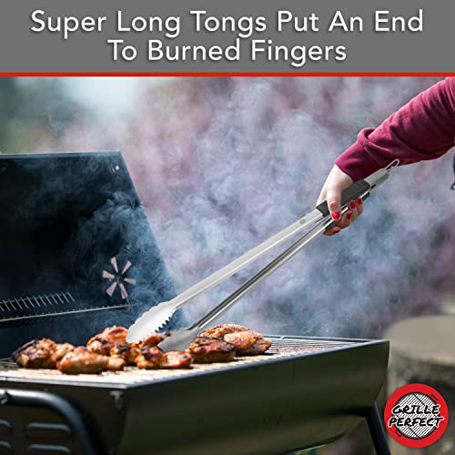  Tongs Super Long 24-inch Heavy Duty For BBQ And Grilling | Extra Long Stainless Steel Grilling Tongs For Outdoor Grill And Kitchen Cooking | Long Metal Tongs With Safety Hand Grips