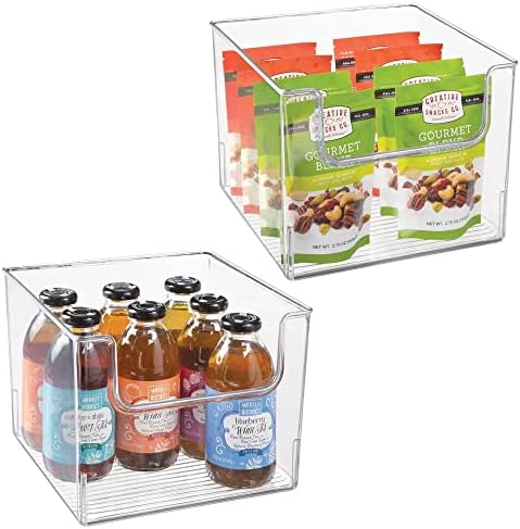  Modern Wide Plastic Open Front Dip Storage Organizer Bin Basket For Kitchen Organization - Shelf, Cupboard, Cabinet, And Pantry Organizing Decor - Ligne Collection - 2 Pack - Clear