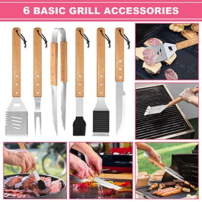  Grill BBQ Accessories 34Pcs, Stainless Steel Grill Tools Set With Oxford Case, Great Gift For Men Women Backyard Barbecue Outdoor Camping, Include Spatula, Tong, Fork, Brush, Meat Claw, Straw