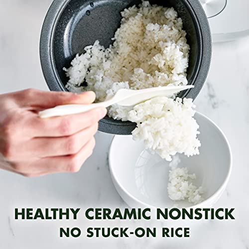 Greenpan Stainless Steel Healthy Ceramic Nonstick 8-Cup Rice Oats Grains & Soup Cooker, Induction Heating For Consistent Results, Dishwasher Safe Pot, Includes Spatula Ladle & Measuring Cup
