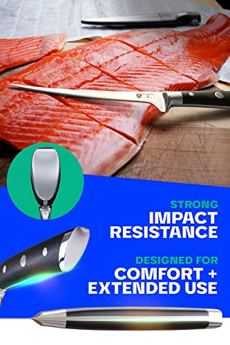  Fillet Knife - 7 Inch Flexible Blade - Gladiator Series Elite - German HC Steel - G10 Handle - W/Two Sheaths - Razor Sharp Kitchen Knife - Boning Knife - NSF Certified