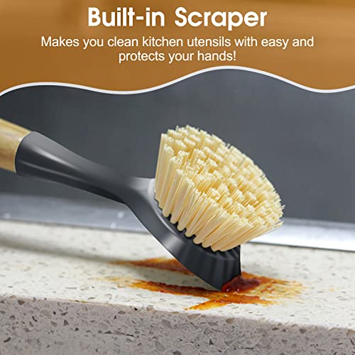  3-Pack Natural Bamboo Dish Brush, ECO Friendly Dish Brush Set With Bamboo Handle, Kitchen Cleaning Brush Scrub Brush For Dishes Pots Pans Kitchen Sink Cleaning