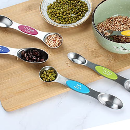  Kitchen Stainless Steel Baking Measuring Spoon &Cups Set For Dry Or Liquid (5 Pcs, Mixed Color)