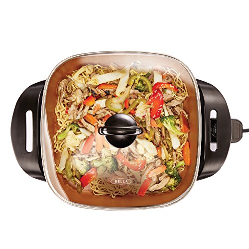 Bella Electric Ceramic Titanium Skillet, Glass Lid Included, 12" X 12", Copper/Black & Electric Griddle W Warming Tray, Healthy-Eco Non-stick Coating, Hassle-Free Clean Up, 10" X 18", Copper/Black