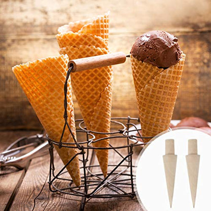  2pcs Ice Cream Cone Mold Wooden Waffle Cone Roller Waffle Roller Pastry Roll Cake Molds DIY Baking Tools