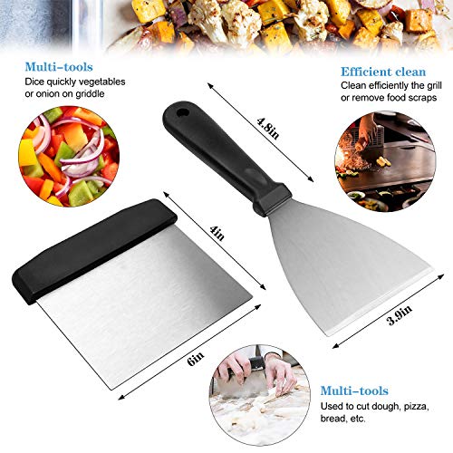  Flat Top Griddle Accessories Set For Blackstone And Camp Chef, Professional Grill Spatula Set With Burger Spatulas Scraper, BBQ Tool Griddle Utensils Kit For Men Outdoor Flattop Grills Cooking (Black)