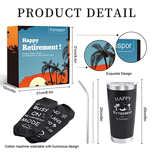  7 PCS Retirement Gifts For Men, Retirement Gift With Insulated Tumbler, Baseball Cap, Socks, Funny Business Cards, Leather Coaster, Key Chain, Great Retirement Gift For Retirees