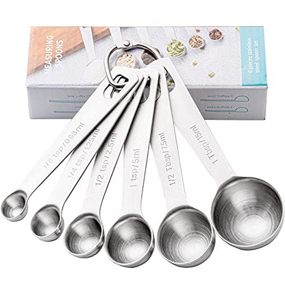  Measuring Spoons, Copper Plated Stainless Steel Measuring Spoons Set Of 6 Piece 1/8 Tsp, 1/4 Tsp, 1/2 Tsp, 1 Tsp, 1/2 Tbsp & 1 Tbsp For Measuring Dry And Liquid Ingredients, Fits In Spice Jars