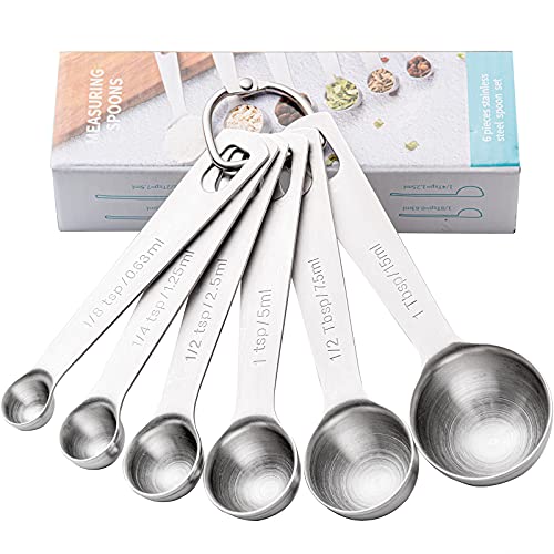 Measuring Spoons, Copper Plated Stainless Steel Measuring Spoons Set Of 6 Piece 1/8 Tsp, 1/4 Tsp, 1/2 Tsp, 1 Tsp, 1/2 Tbsp & 1 Tbsp For Measuring Dry And Liquid Ingredients, Fits In Spice Jars