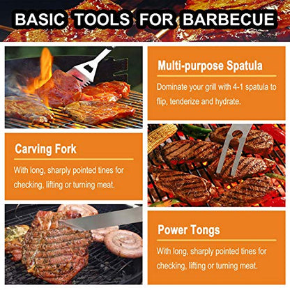  Grilljoy 24PCS BBQ Grill Tools Set With Meat Thermometer And Injector - Extra Thick Stainless Steel Fork, Spatula& Tongs - Complete BBQ Accessories In Aluminum Case - Perfect Grill Gifts For Men
